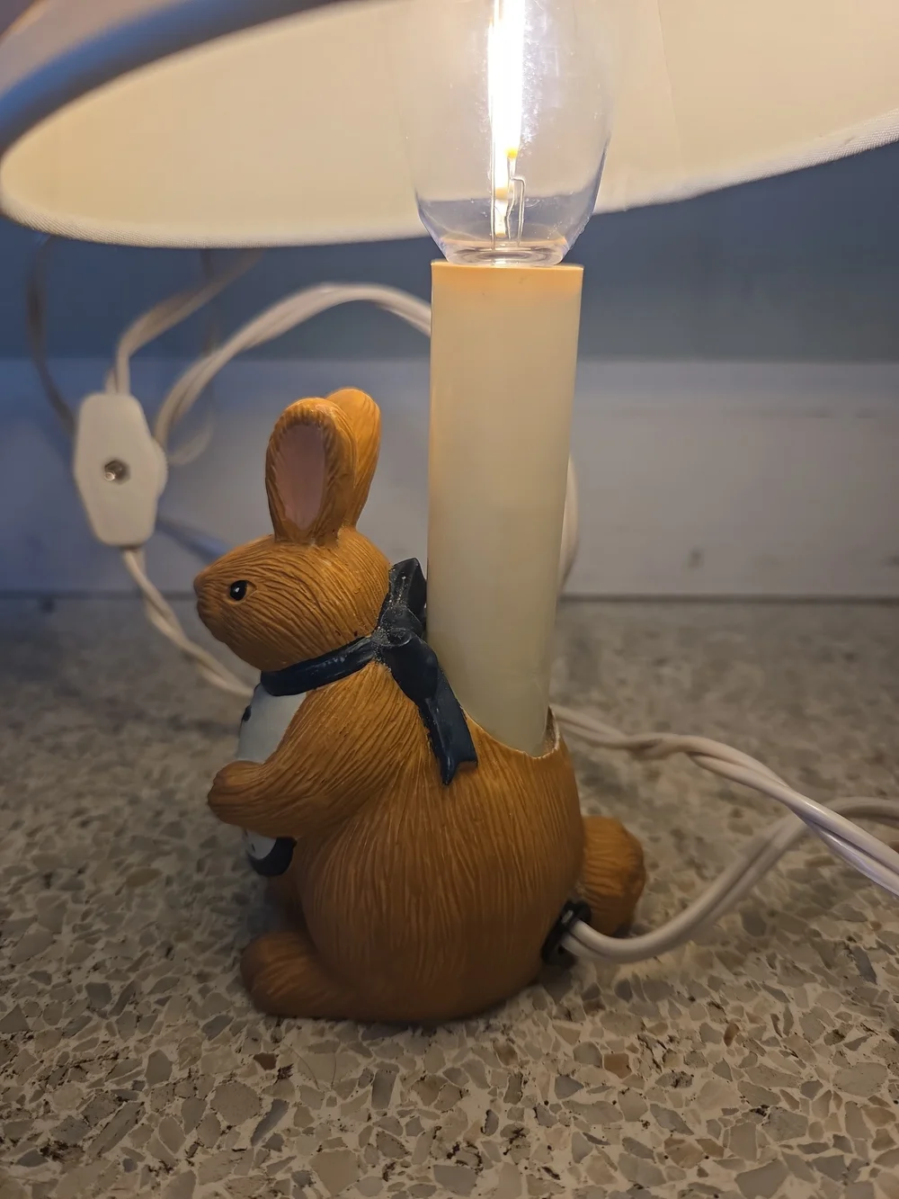 Vintage Rabbit Accent Lamp W Shade Small Resin Chubby Bunny